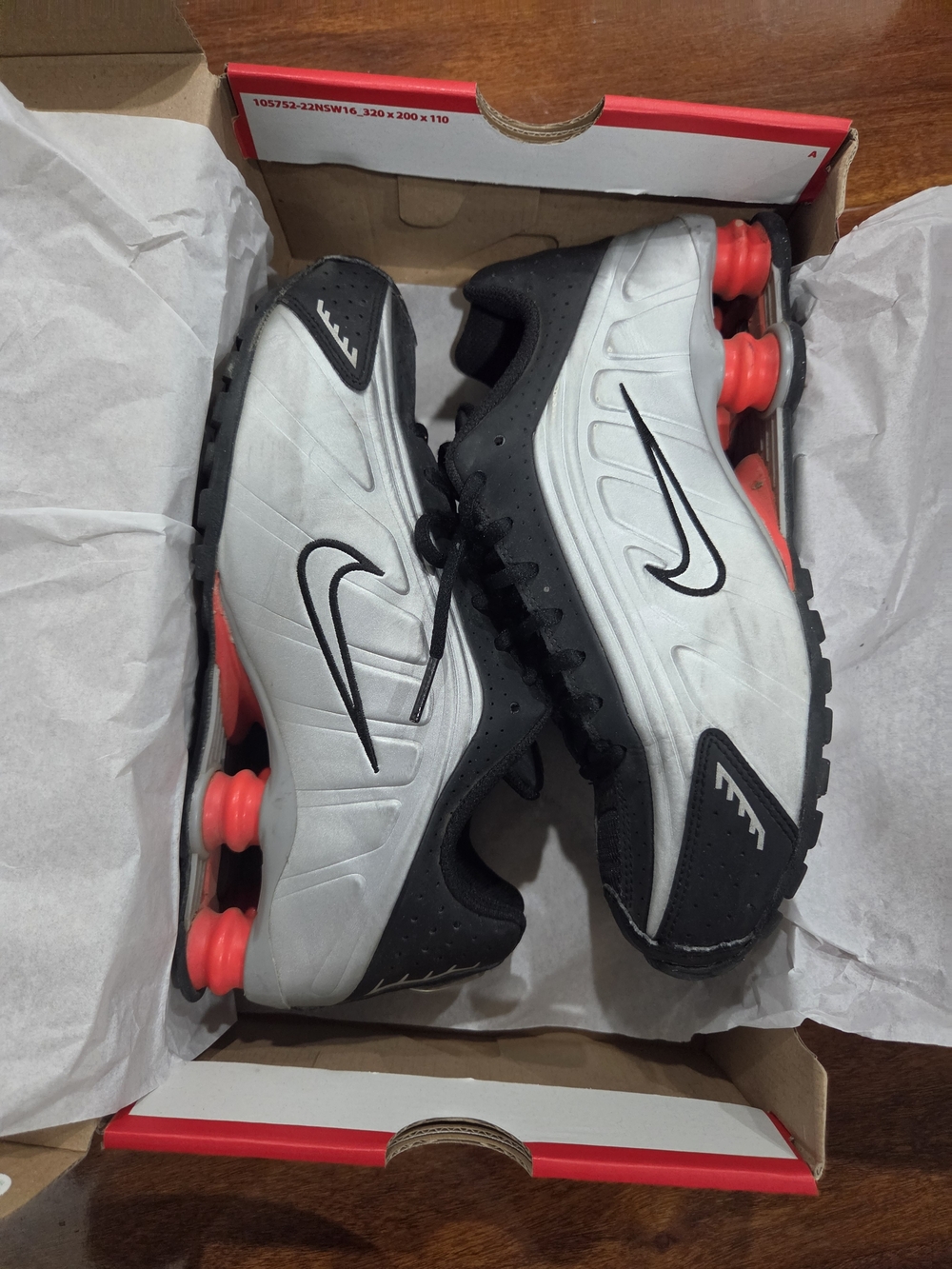 Boy's Nike Shox in White, Black & Red